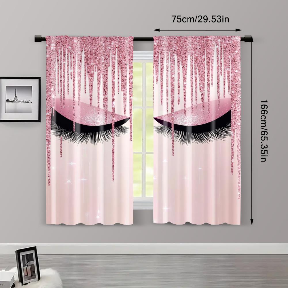 2pcs   Curtains&Window Treatment 2D print Pink eyelashes Versatile Polyester (without rod) Versatile All for Bedroom   Living