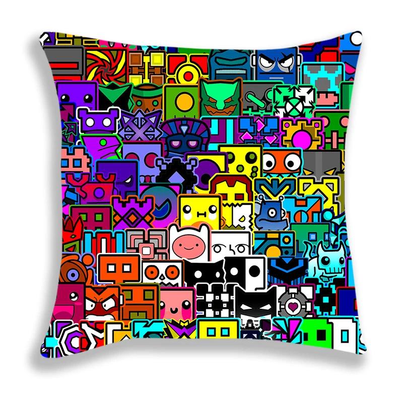 Geometry Dash Kreslený Potisk Povlak na Polštář 45x45cm Potahy na Polštáře Pohovka Postel Domácí Dekorace Vlastní Potahy na Polštáře Dekorace do Auta Dárek