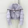 New down jackets for women in autumn and winter, ultra-short foreign style, large lapel neck, knitted splicing, white duck down jacket thickened
