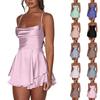 Dame Sommer Ryggløs Kort Satengkjole Cowl Neck Kryssende Spaghettistropper Fest Kort Kjole
