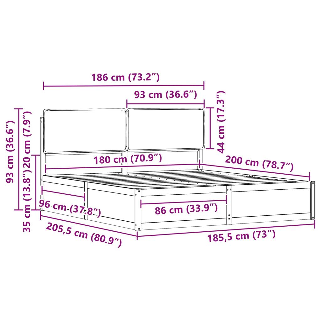 Bed Frame with Upholstered Headboard Light Grey 180 x 200 cm