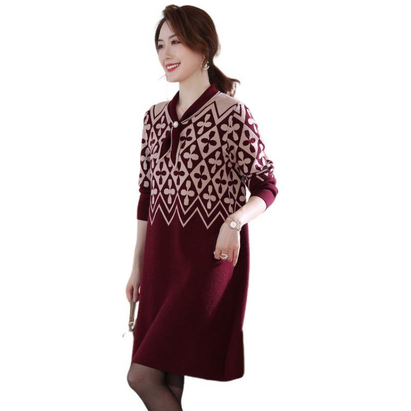 Medium and Old Large Size Women's Knitted Dress, New Fashionable Medium and Long Mother Loose Bottoming Sweater Skirt