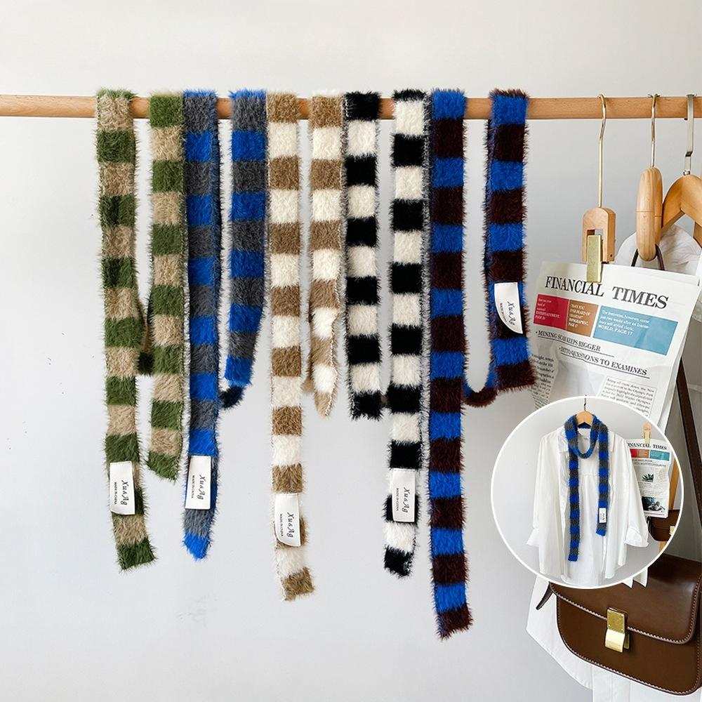 Y2K Girls Knitted Striped Scarf Winter Warm Neck Slim Women Long Scarves Fashion Streetwear Skinny Scarf Decorative Neckerchief