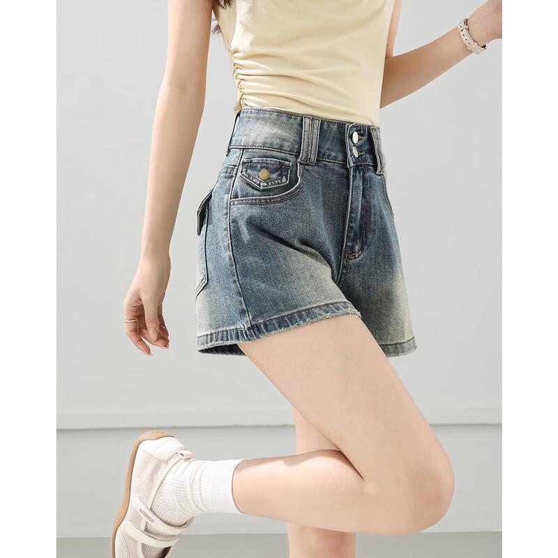 TERRE BLEUE Women's High-Waist A-Line Denim Shorts