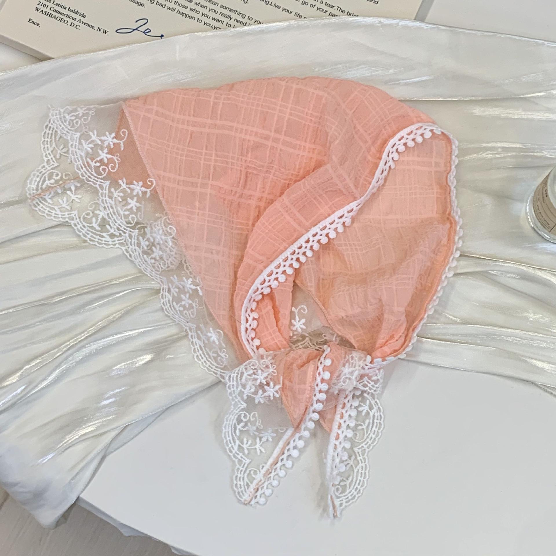 

Lace Trim Triangle Scarf Tie: Versatile Spring/Summer Women s Neck & Headscarf Accessory