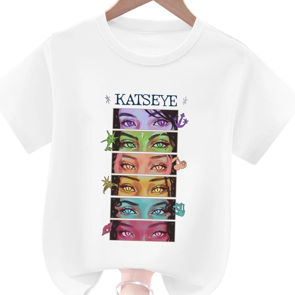 New KATSEYE Pure Cotton Short-Sleeve Printed T-Shirt for Girls, Casual Round Neck T-Shirt, Katseye Design, Boys' and Girls' Tops