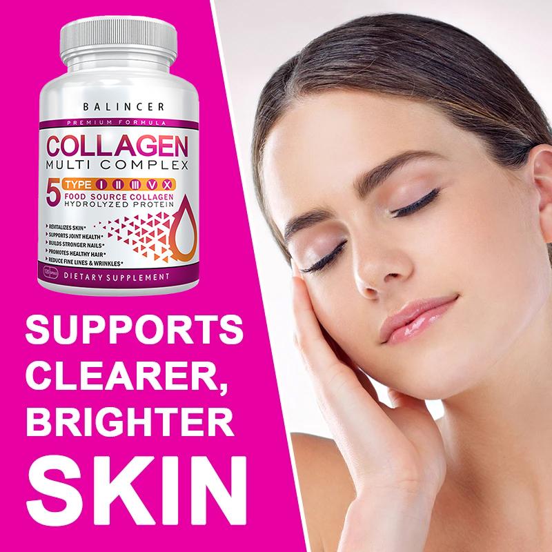 BALINCER Collagen Multi Complex Supplement, 5 Types (I II III V X), 1000mg Complex, 120 Caps