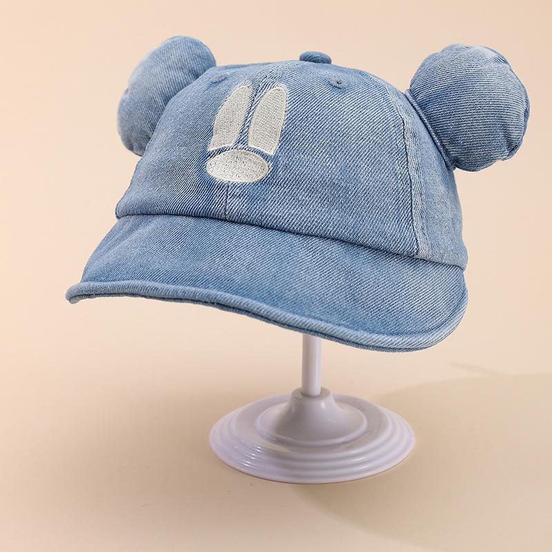 Korean Style Mickey Baby Sun Hat: Wide Brim, Duckbill Shade, Unisex Denim Baseball Cap for Spring.