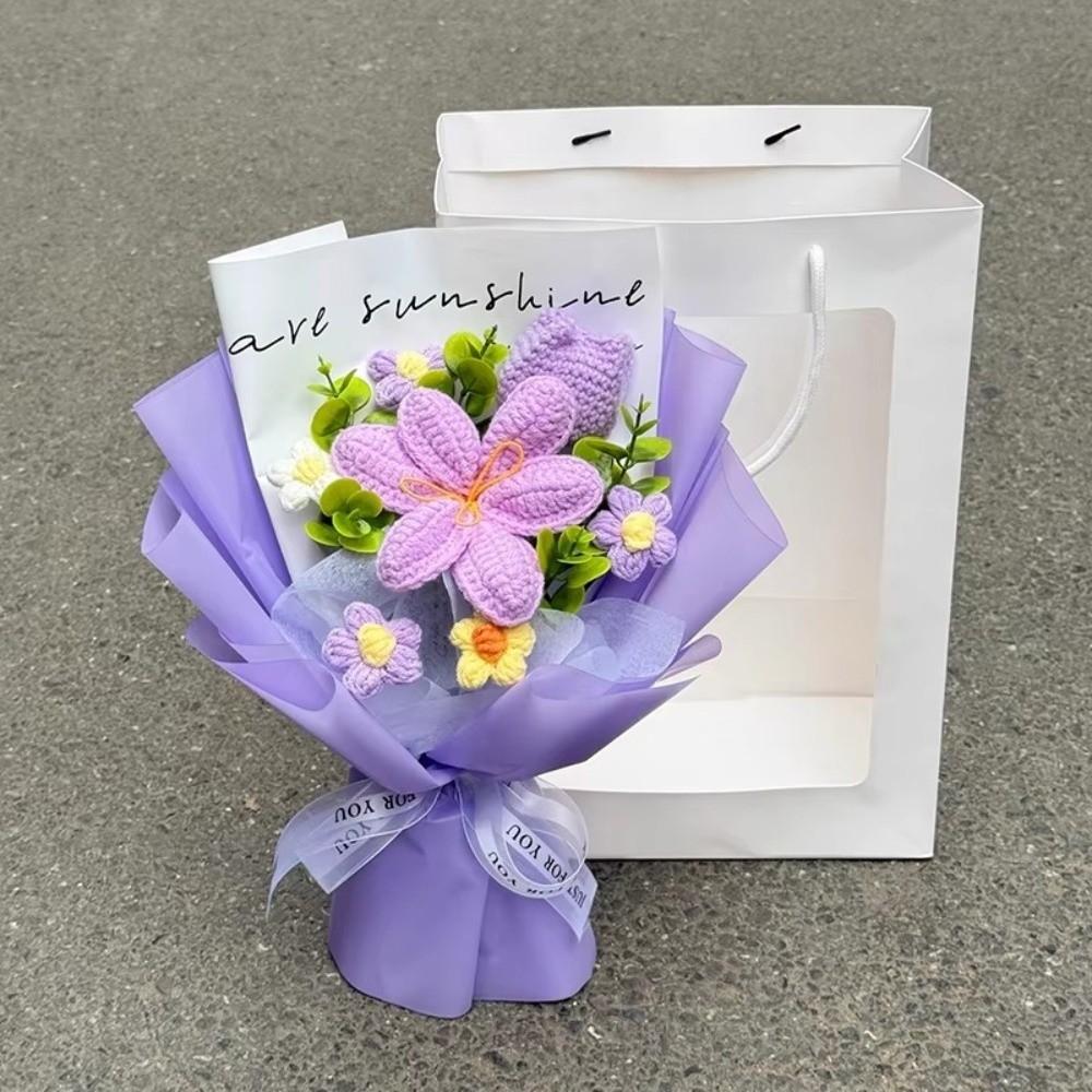 Slunečnice Háčkovaná Květina Kytice Bavlna Umělé Květiny Nová Pletená Květina Dárek na Valentýna