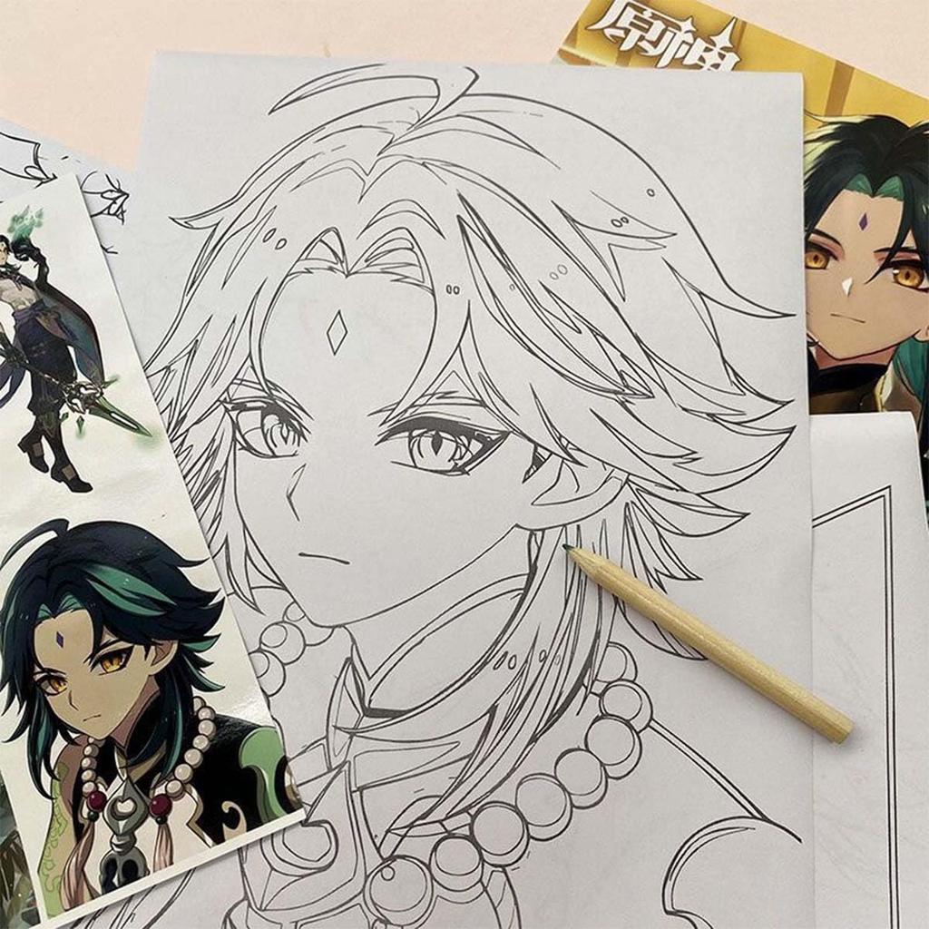 Genshin Impact Coloring Forcalos 30 Drawing Genshin Impact A4 Color Cosplay Doodle Coloring Design Illustration Art Gift Book, Hand-Drawn Book, Xiao,