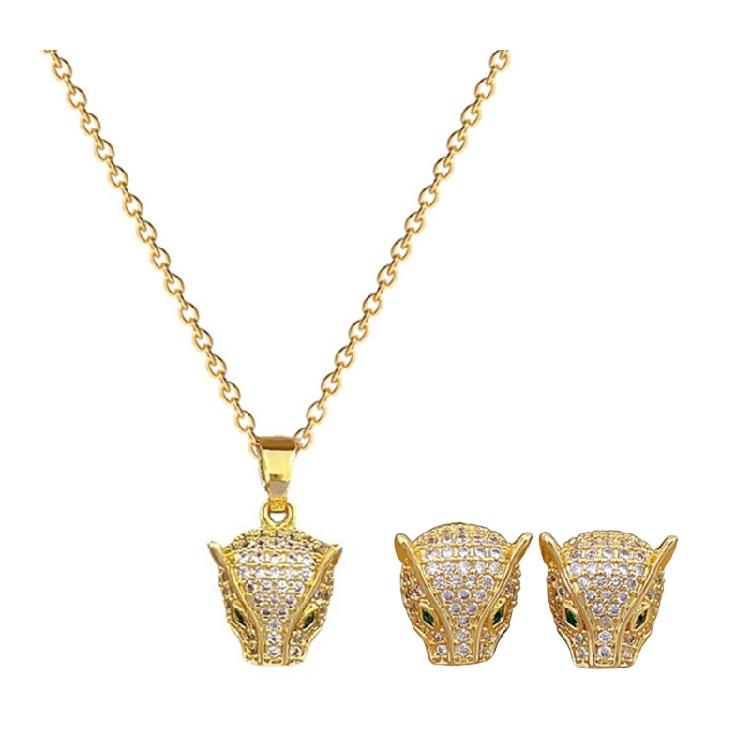 Multipurpose Leopard Head Necklace and Earring Set Craft from Sturdy Steel Materials Stylish Outfits for Trendy Women
