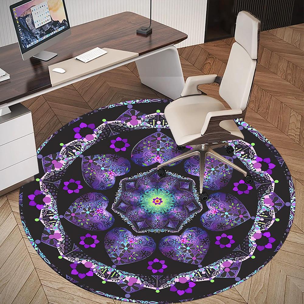 1pc Heart Mandala Round Chair Mat Area Rug - Non-Slip, Floor Mat for Office, Bedroom, and Indoor Decor C1118017