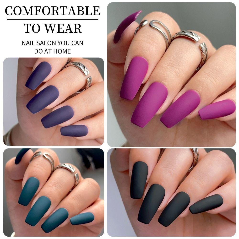 96pcs Manicure Long Square and Ballerina False Nails French Matte Press on Nails Detachable Pure Color Nail Tips DIY