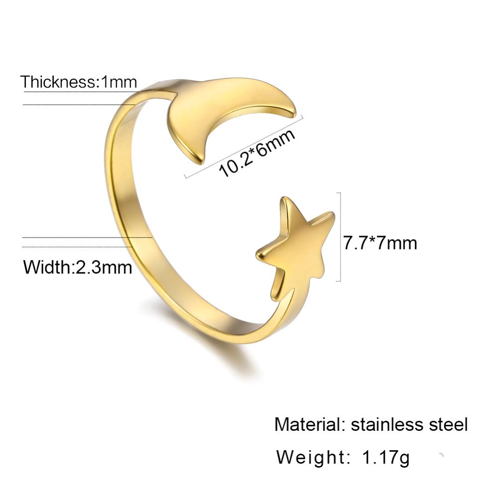 Lovely Moon Star Stainless Steel Ring Women Resizable Casual Finger Rings Anniversary Gift Jewelry