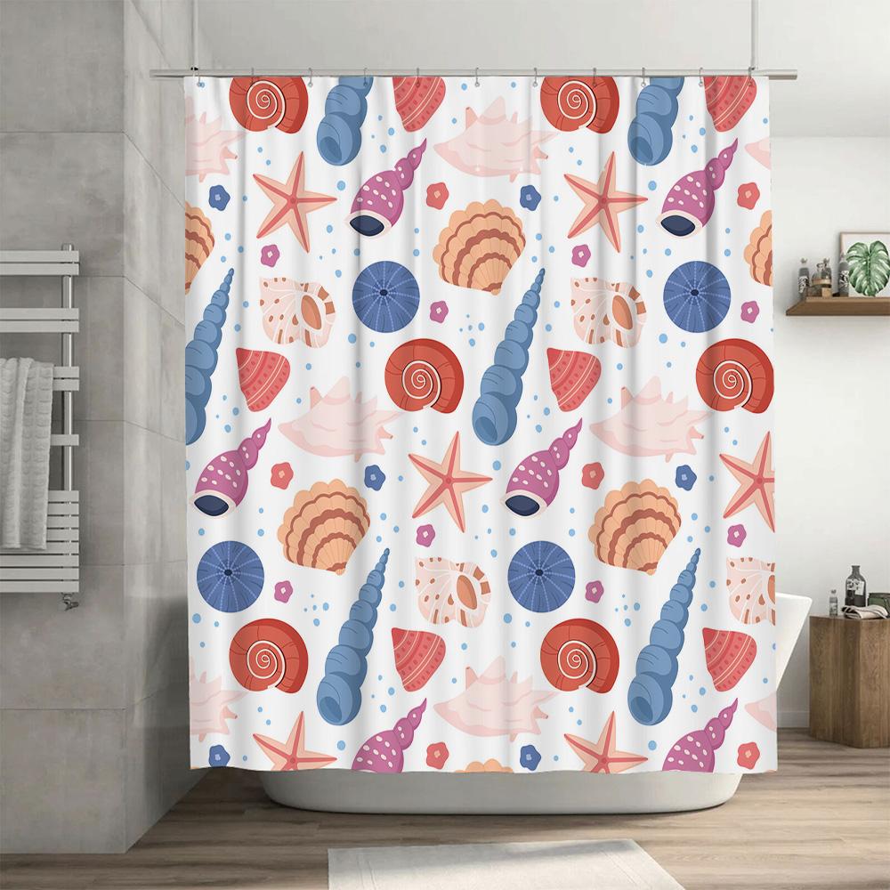 Colorful Seashell Shower Curtain Waterproof Fabric Bath Decoration for Bathroom Decorations Pink Blue White Red Ocean Life Patte