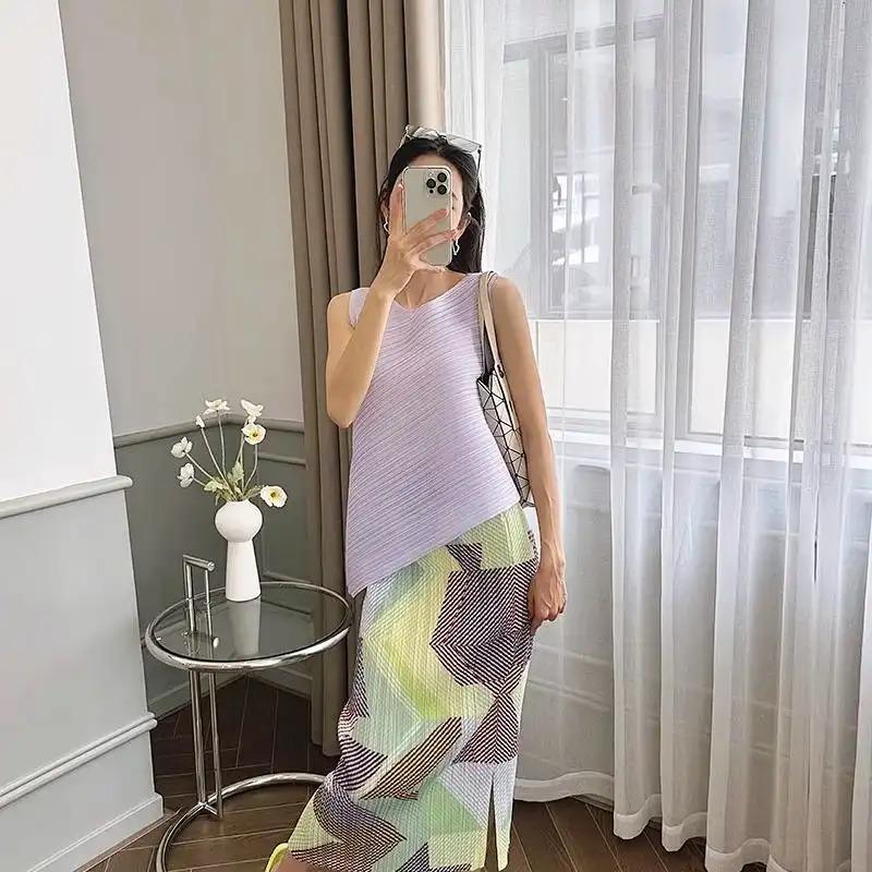 Women's Miyake Style Geometric Print Pleated Straight Skirt