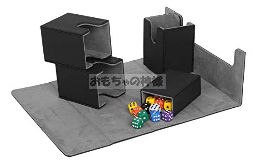 Toy God Trading Card Deck Case, Magnetic Removable Card Case, Leather Card Case Holder Storage (Black (with Dice Compartment))