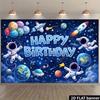 Outer Space Happy Birthday Backdrop, Astronauts and Planets for Kids Space Themed Birthday Party