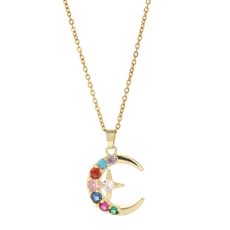 Moon and Stars Cubic Zirconia Titanium Necklace - European & American Style Women's Fashion Clavicle Chain