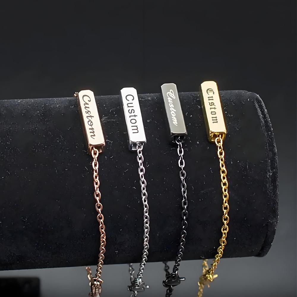 Atoztide Gravierter Name Quadratischer Bar Armband Für Männer Frauen Personalisiert Edelstahl Schmuck Verstellbare Gliederkette Familiengeschenk