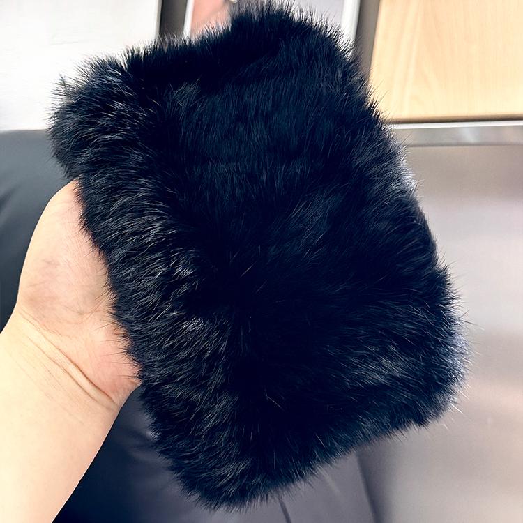 

Корейский мао мао защита шеи женский шарф из кроличьего меха повязка на голову осень-зима, плюшевый меховой платок на голову, повязка на голову, головной убор чёрный