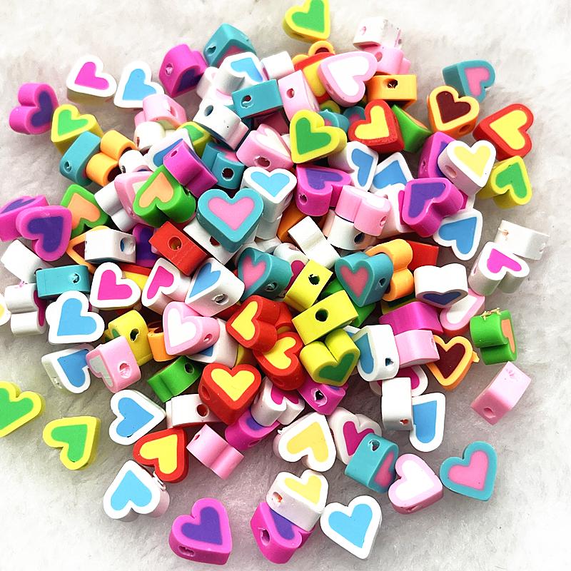 30pcs 10mm Heart Shape Love Beads Polymer Clay Beads Spacer Loose Beads for Jewelry Making DIY Bracelet Earring