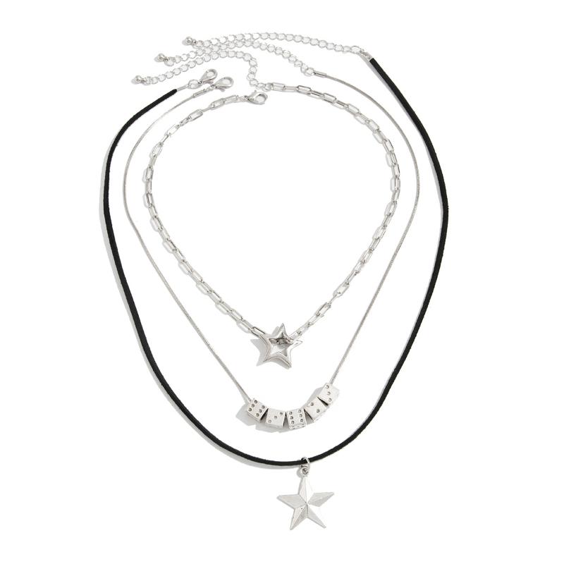 Fashion Metal Star Pendant Necklace For Women Punk Hip Hop Silver Color Multi Layered Pentagram Tassel Necklace Y2K Jewelry Gift