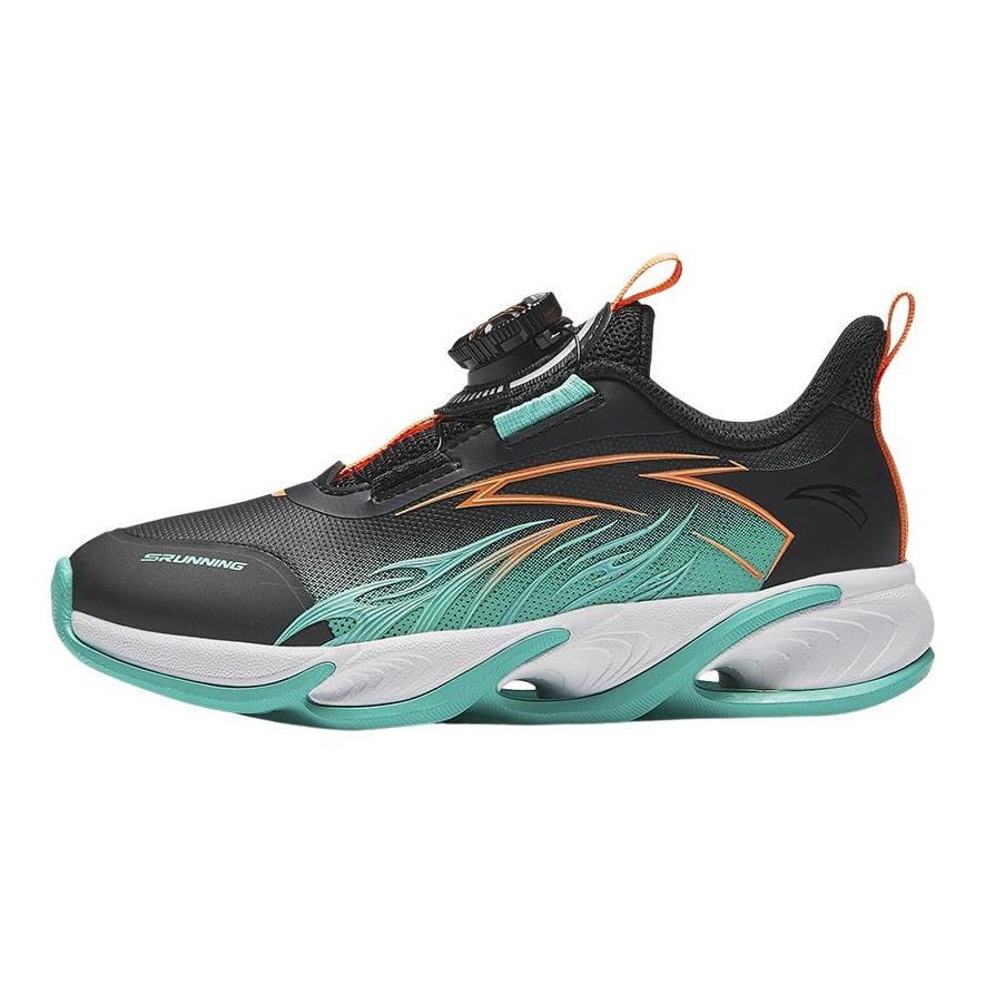 Anta Kids Synthetic Leather Trendy Versatile Lightweight Shock Absorbing Low Top Running Shoes Kids Sneakers Black Green Orange A12439912N-1