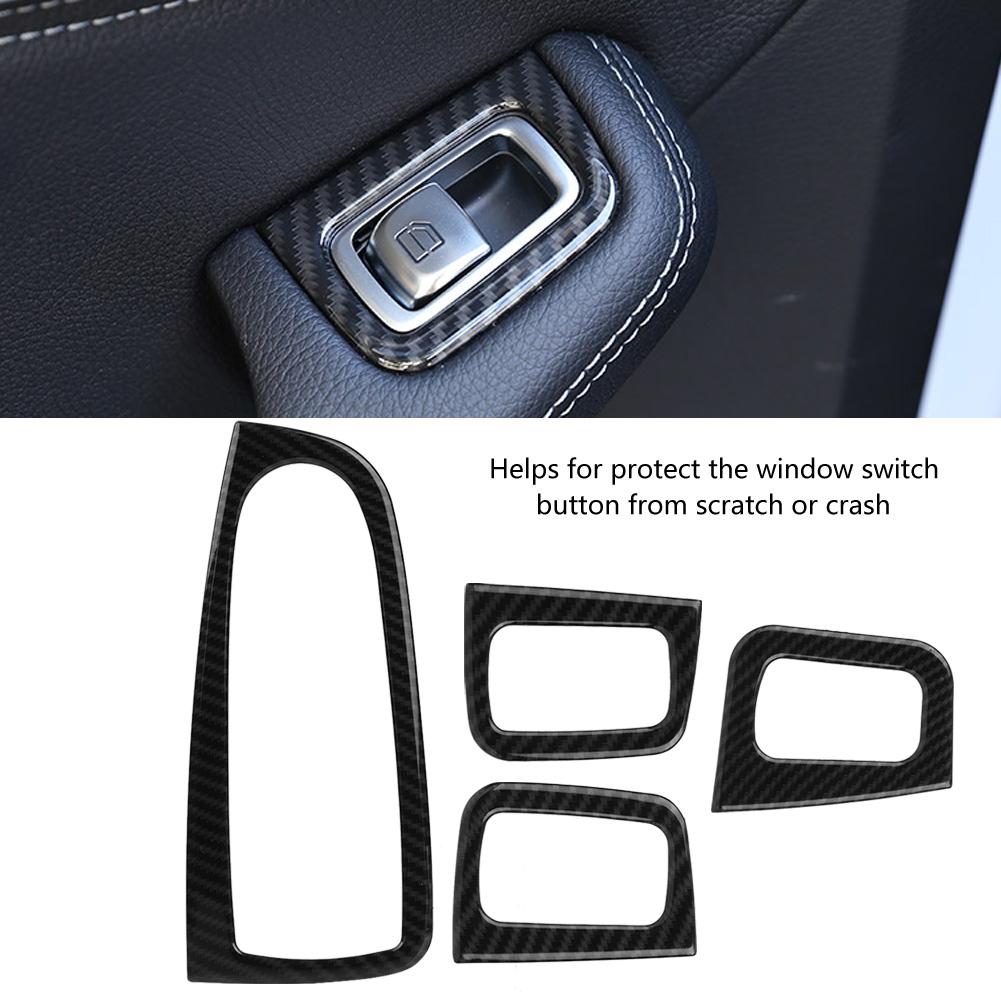 4Pcs Carbon Fiber Style Car Window Lift Switch Button Cover Trim for Mercedes Benz C Class W205