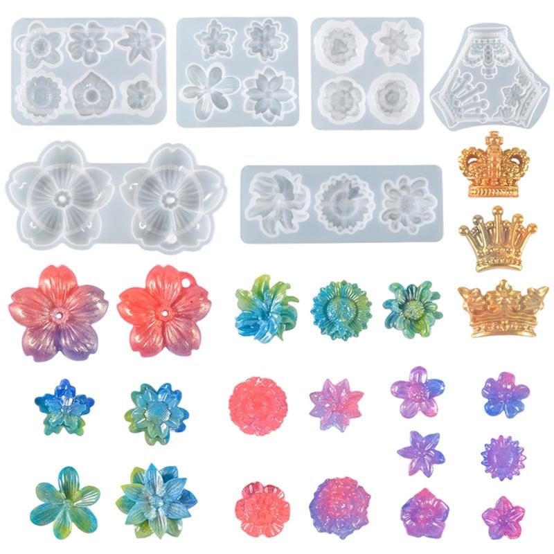 Various Flowers Shape Patch Ornaments Silicone Mold Epoxy Resin Casting Jewelry Tool Making Diy Craft Home Decorations
