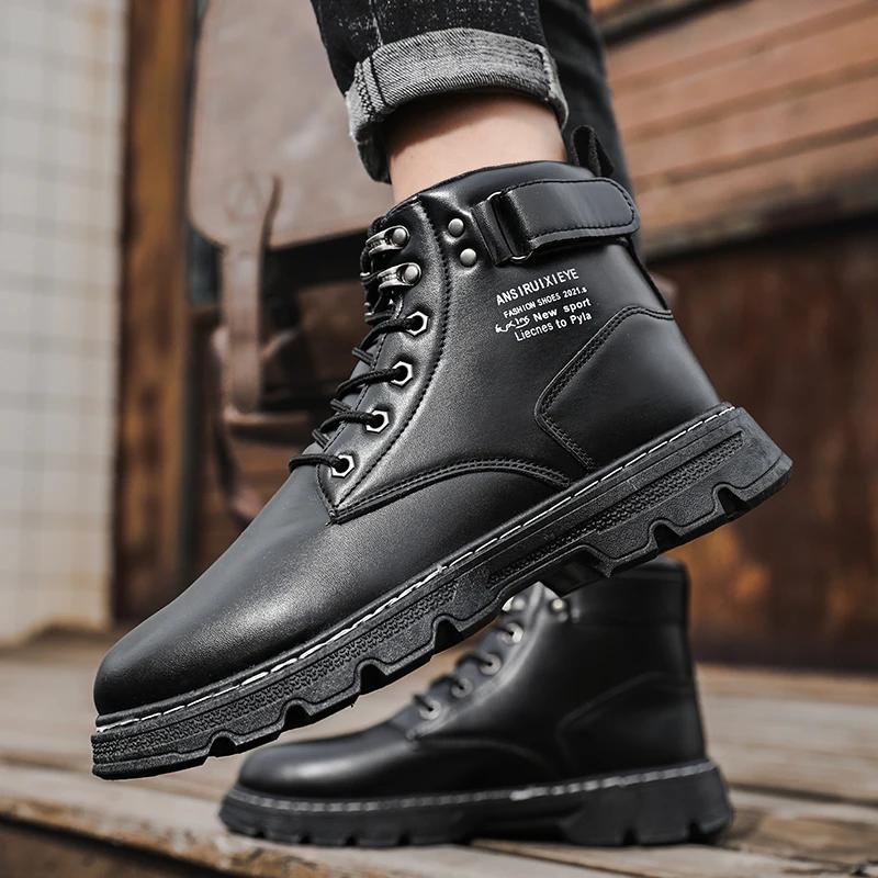 Men Casual Boot Bota Masculina Men's High-top Fashion Shoes New Motorcycle and Ankle Boots Waterproof Boots Men Leather Shoes