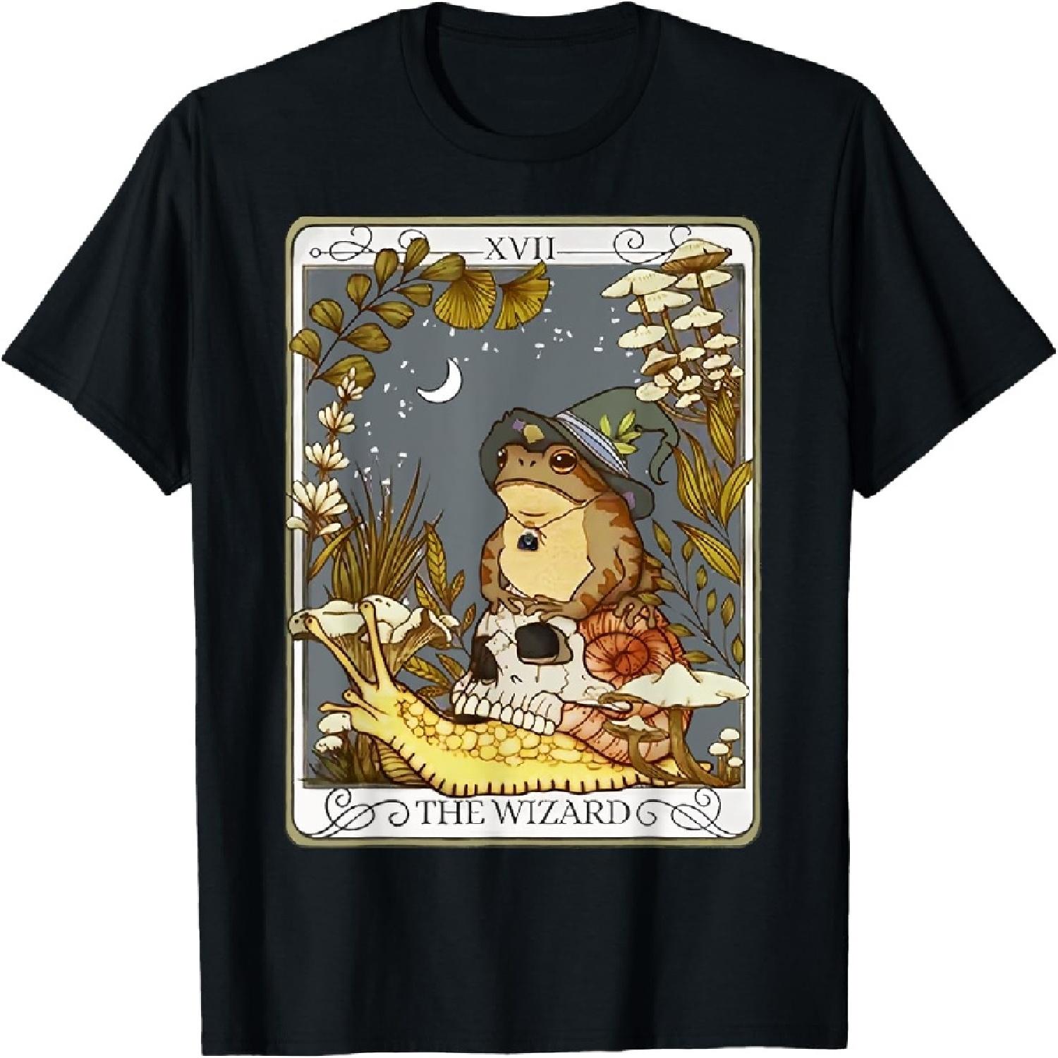 Vintage Cottagecore The Wizard Frog Riding Snail Tarot Card T-Shirt S