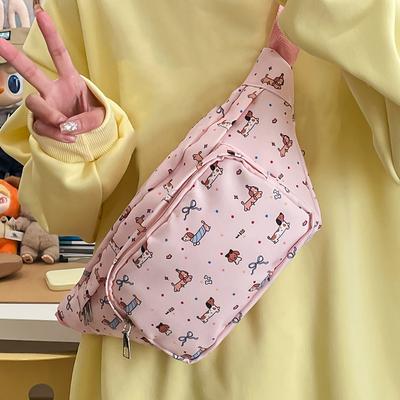 Niedliche Studentinnen Brusttasche Japanischer Stil Cartoon Dackel Aufdruck Freizeit Umhängetasche Mode Reise Vielseitige Brusttasche