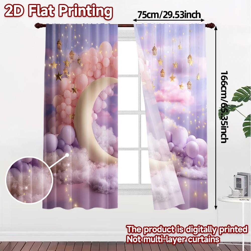 2pcs   2D FLAT PRINTING Curtains (Without Rod) Dreamy Moonland Modern Curtain Modern Durable Polyester Curtains Thermal