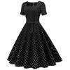 Retro Hepburn-Style Polka Dot Belted Dress with Square Neck and Cinched Waist