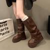 Mode Winter Punk Stil Damen Kniehohe Stiefel Mode Gürtelschnalle Plateau Höhe Erhöhung Lange Stiefeletten Zapatos De Mujer