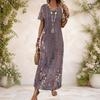 Women Plus Size V Neck Short Sleeve Printed Pink White Long Straight Dress