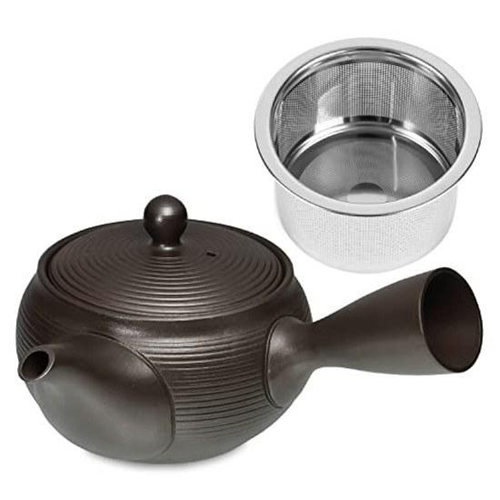 Kitsusako Tokoname-yaki Rasen Kyusu 330ml Latest Filter Included Dark Gray Black. Teapot Enhances Flavor Is Suitable Deep Steaming. Made Japan.