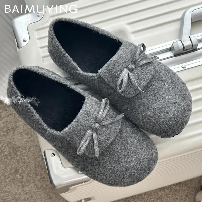 Bow Flats Women Loafers Shoes Suede Casual Designer Winter Shoes 2025 Trend New Brand Walking Cozy Non-slip Chaussures Femme