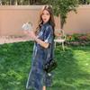 Women's Summer Short-Sleeve Denim Dress: Loose, Slimming, Belly-Covering, Medium-Length Shirt Style