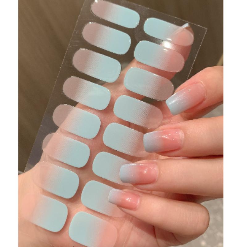 Naakt Semi-uitgeharde Gel Nail Wraps Sticker Langdurige Uv Led Lamp Franse Nagel Decal Omber Nagel Waterdicht Semi-uitgehard Sticke 16tips