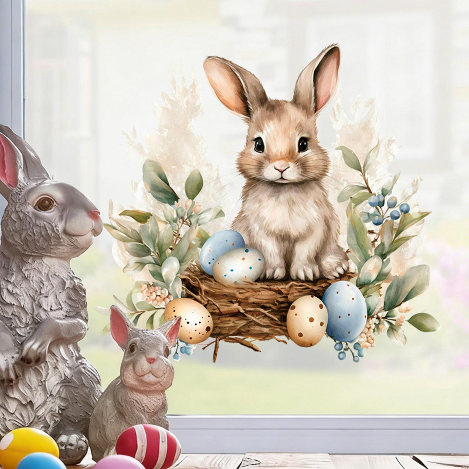 

Easter Bunny Window Stickers, Holiday Party Decorations, Wall Stickers, Bedroom & Living Room Self-Adhesive PVC Stickers One Size