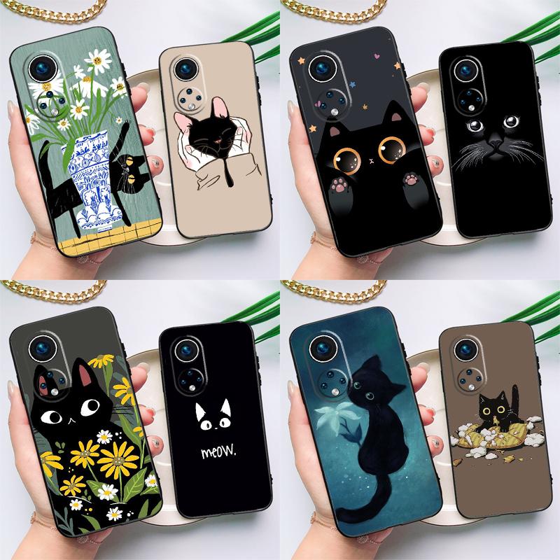

Милый чехол с изображением черного кота для Huawei Honor Magic 5 Lite 70 50 X8 X9 a P20 P30 P40 P50 P60 Pro P Smart Nova 9 5T