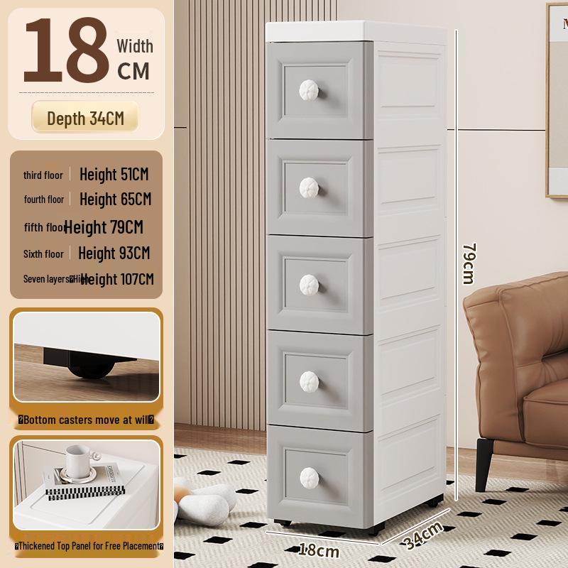 15/18/25cm Narrow Bathroom Crevice Storage Cabinet with Drawers, Multi-layer Plastic Design