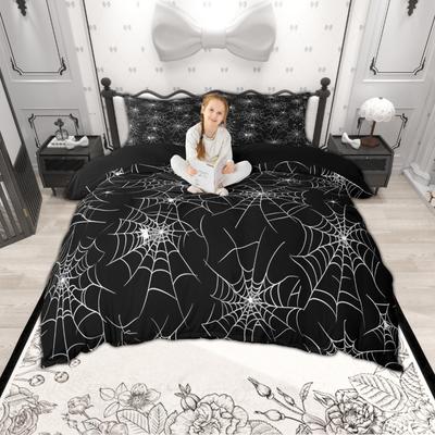 Homewish Spider Web Duvet Cover Set, Happy Halloween Theme Bedding Set, Reversible Comfoter Cover Set