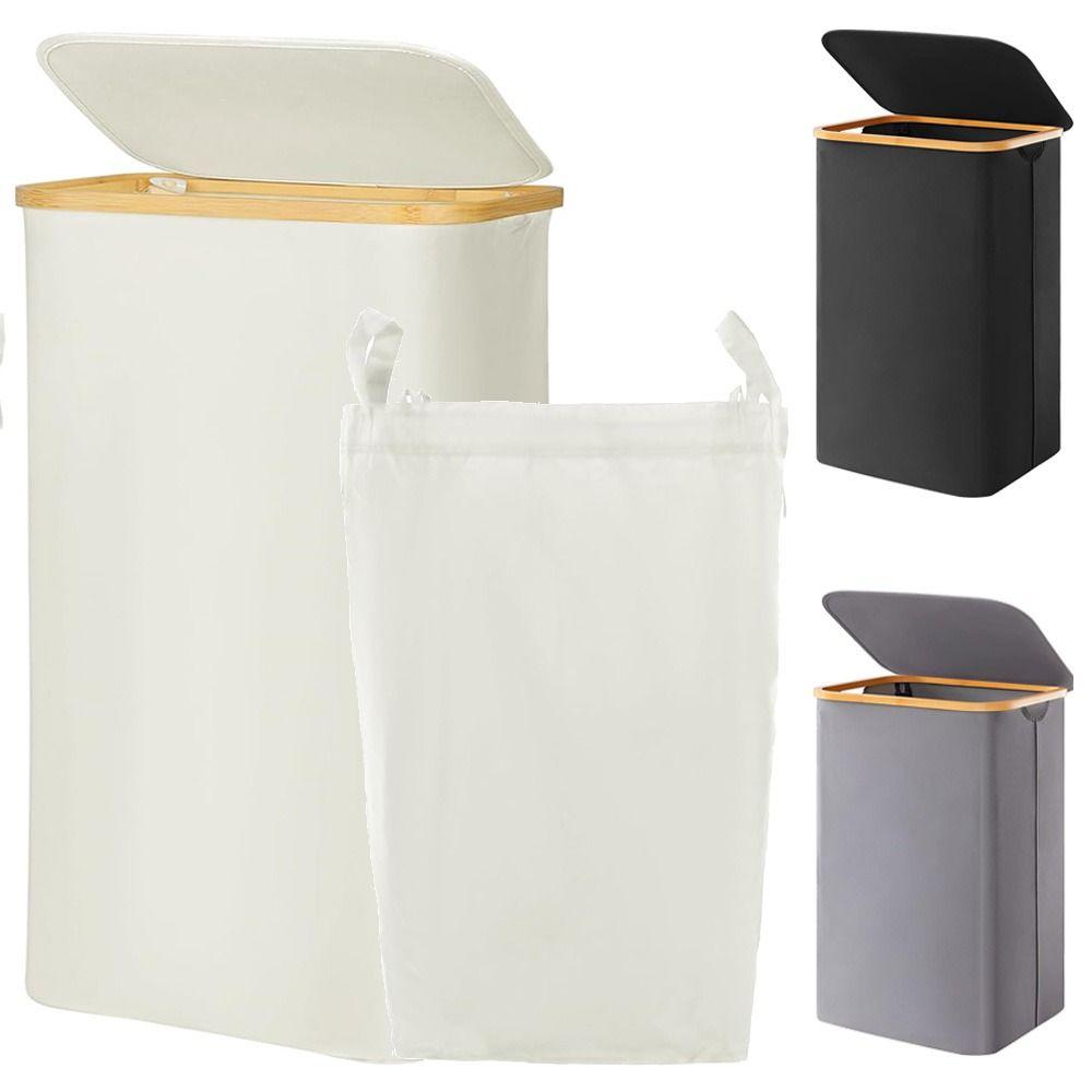 

Collapsible Dirty Clothes Basket Bamboo Handles Clothes Basket Bin Bedroom білий