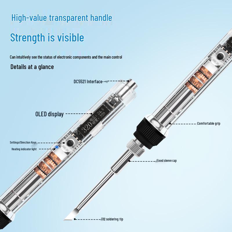OLED T12 Mini Portable Adjustable Temperature Soldering Iron with T12 Tip