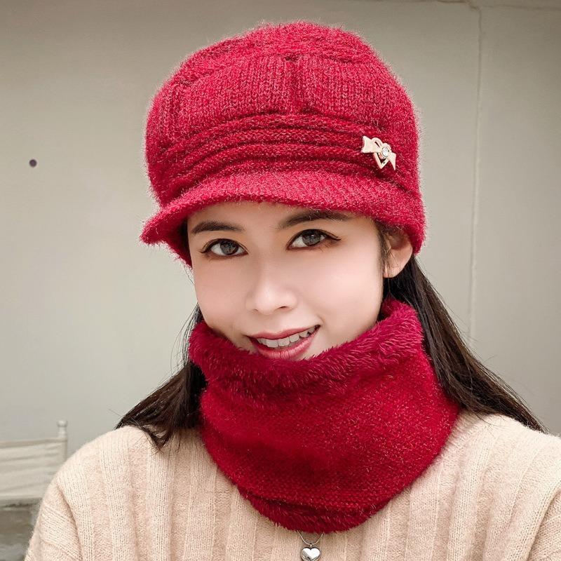 Winter Mom Hat Medium Women's Hat Solid Color Fleece Warm Old Granny Wool Hat Thickened Belt Knitted Along Cap
