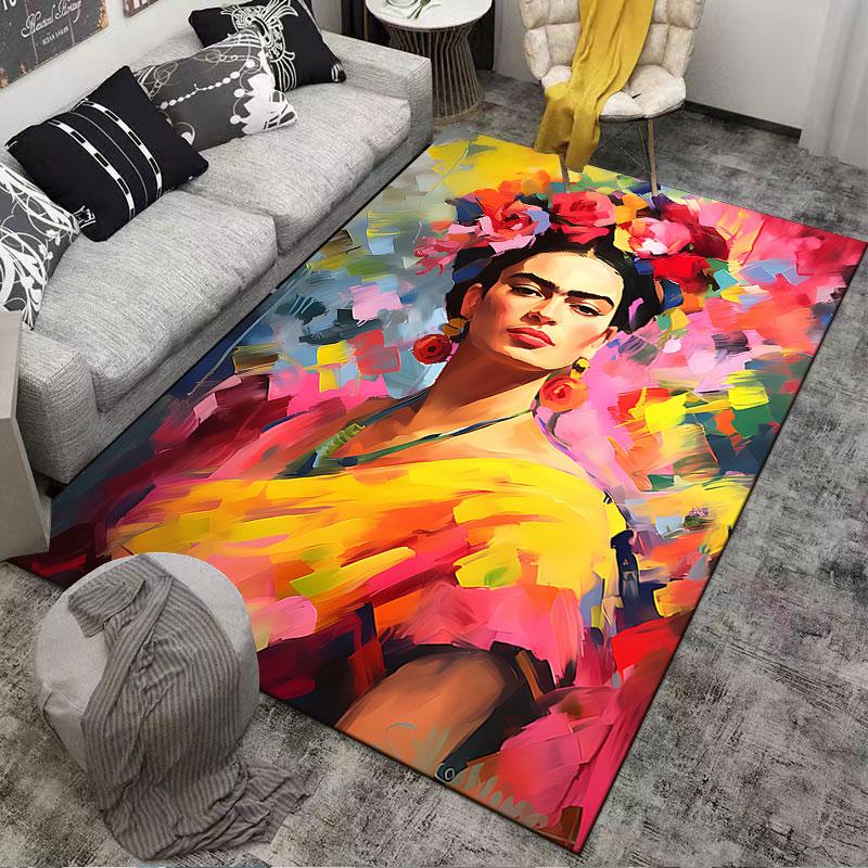 Colorful Portrait with Flowers suitable as a non-slip mat for the living room or bedroom sofa