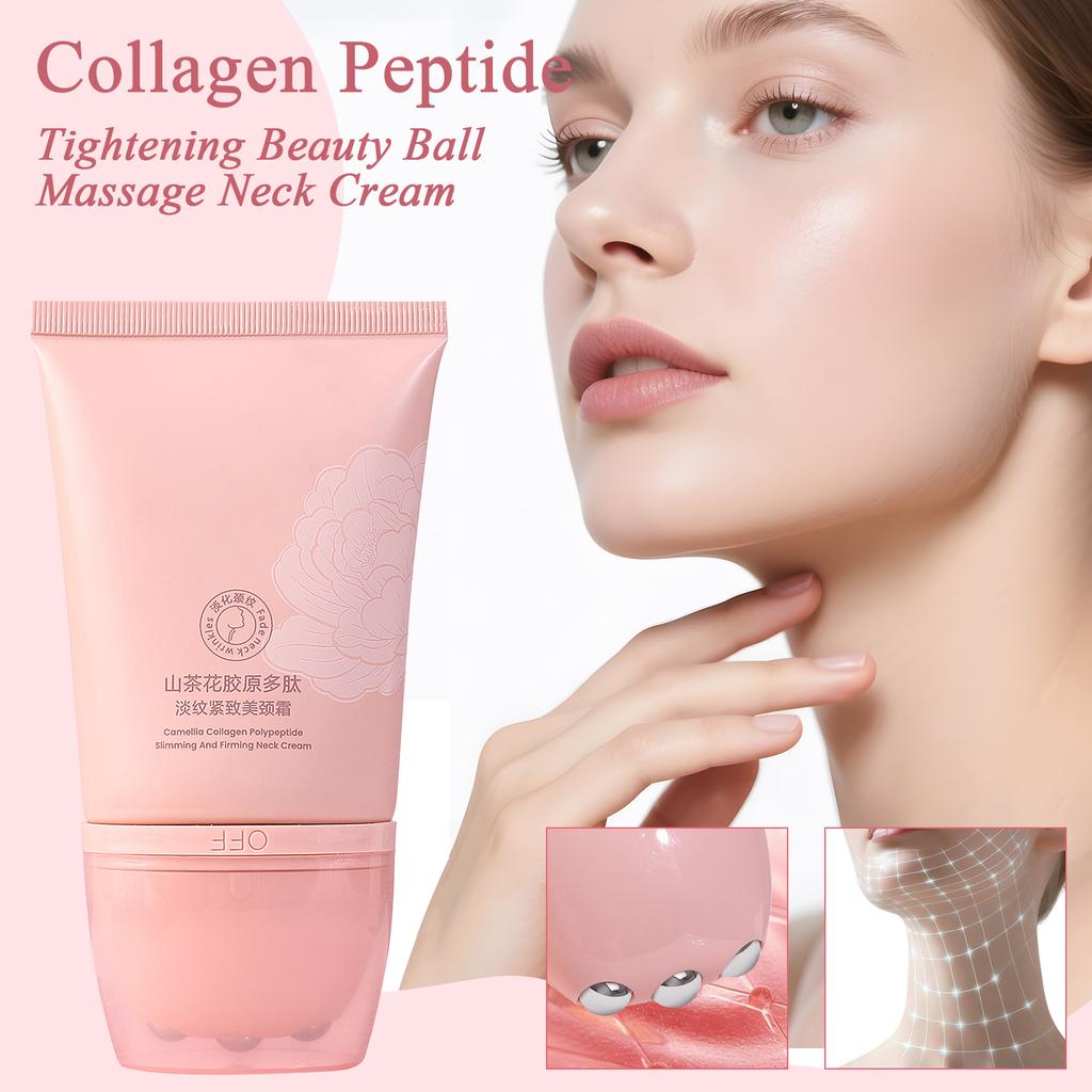 Camellia Collagen Peptide Neck Cream with Roller Massage, Moisturizing and Nourishing